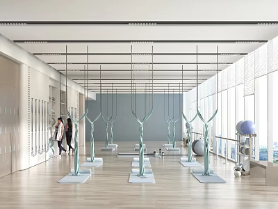 Modern Fitness Studio With Suspension Equipment And Yoga Mats 3d model