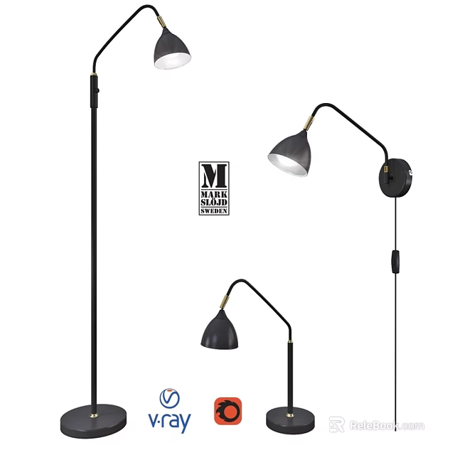Modern Black Metal Floor Lamp With Curved Arm And Adjustable Lighting Design 3d model 