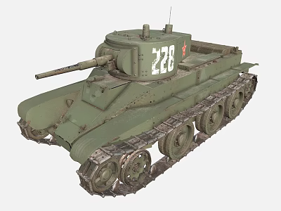 Green Military Tank With 228 Number On Turret And Metal Tracks 3d model