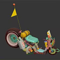Vibrant Colorful Motorcycle With Yellow Flag Big Wheel And Blue Seat Design
