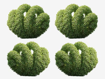 Four Green Trimmed Shaped Ornamental Shrubs Garden Landscaping Design Ideas 3d model