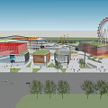 Waterfront Commercial Complex Featuring Ferris Wheel Modern Architecture and Evening Illumination