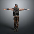 A Man In Hoodie With Mask Tactical Vest Brown Pants Black Boots Arms Outstretched