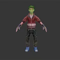 3D Boy Character Wearing Red White Hoodie Blue Jeans Yellow Gloves Standing On Gray Background