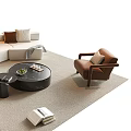 L Shaped Beige Sofa Coffee Table Set With Dark Table Green Plant Armchair And Rug
