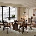 Elegant Dining Table Set With Wooden Chairs Neutral Rug Sideboard And Wall Decor