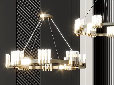 Modern Chandelier with Golden Metal Frame and Glass Shades in Dark Striped Wall Interior Decor 3d model