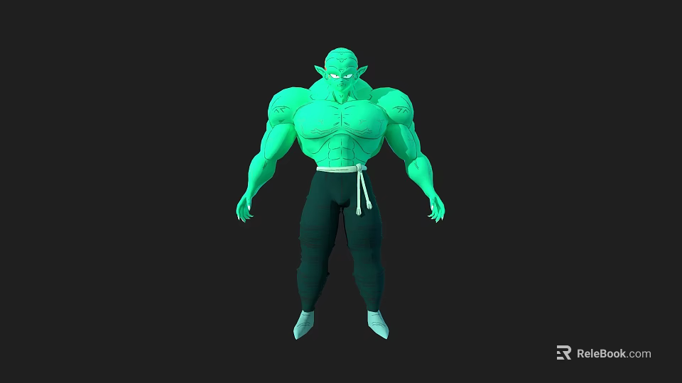 Green Skinned Muscular Game And Movie Character With White Sash Dark Pants And White Shoes 3d model 