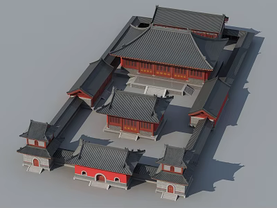 Ancient Chinese Architecture Complex With Traditional Roofs Red Walls And Courtyard Layout 3d model