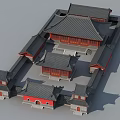 Ancient Chinese Architecture Complex With Traditional Roofs Red Walls And Courtyard Layout