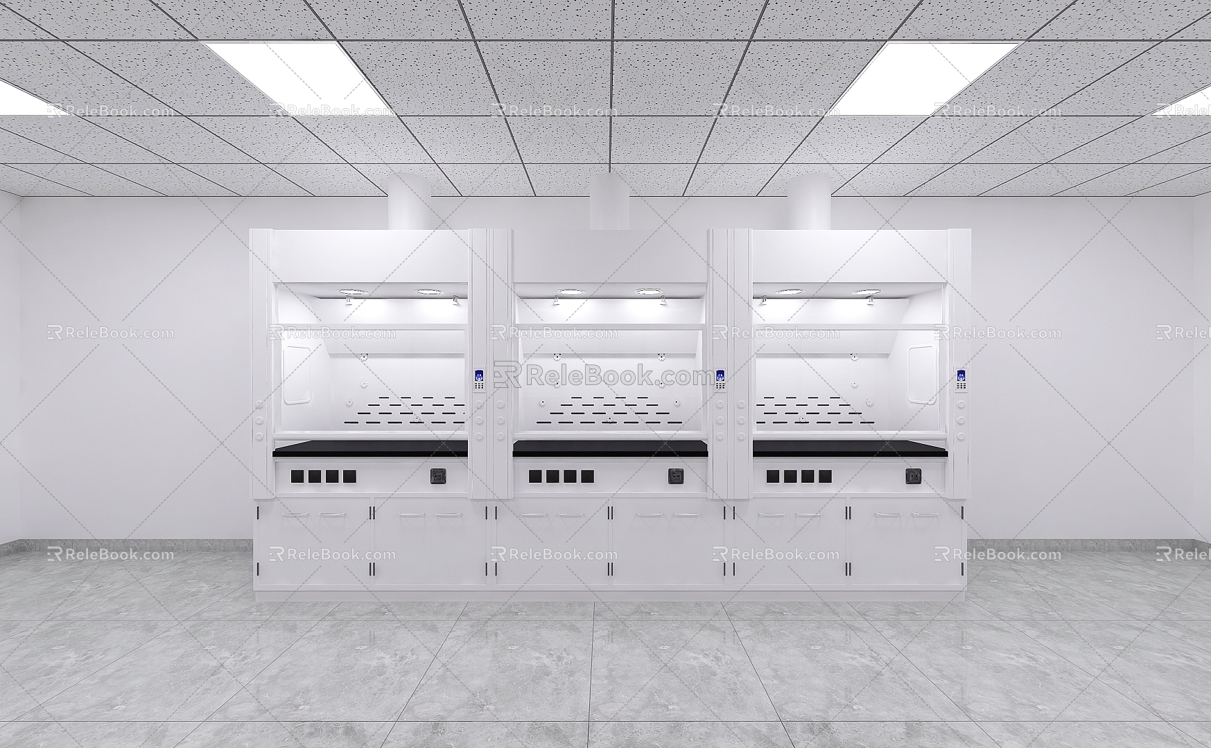 Laboratory furniture built-in socket fume hood 3d model