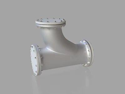 Silver Industrial Metal Y Shaped Faucet With Flange Connection And Bolts 3d model
