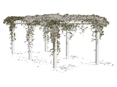 Beautiful Pergola Covered With Purple Flower Vines And White Columns With Scattered Petals On Ground 3d model