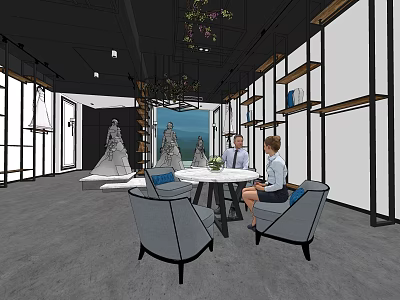 Bridal Shop Interior With Wedding Dress Displays Seated Customers And Modern Decor 3d model