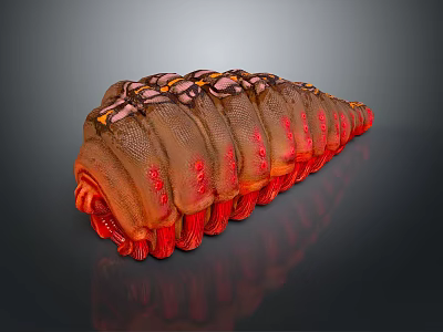 3D Rendered Biomorphic Form With Brown Red Texture And Segmented Structure On Dark Background 3d model