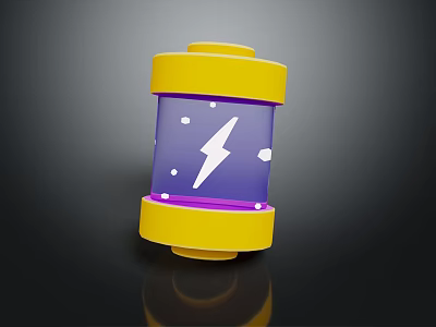 Yellow And Purple Daily Use Electrical Battery With White Lightning Symbol And Decorative Dots Design 3d model
