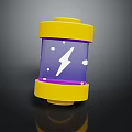 Yellow And Purple Daily Use Electrical Battery With White Lightning Symbol And Decorative Dots Design