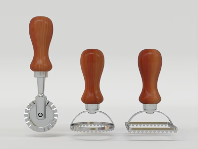 Essential Set of Three Kitchen Tools With Wooden Handles And Metal Components 3d model