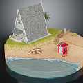 Beach House With Gray Roof White Exterior Palm Tree And Sand Beach Near Blue Sea