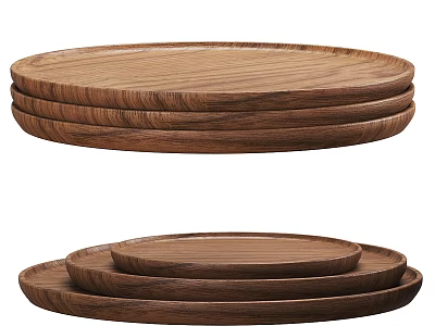 Round Walnut Wood Tray Set with Stackable Design and Various Sizes for Home Use 3d model