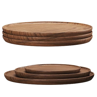 Round Walnut Wood Tray Set with Stackable Design and Various Sizes for Home Use 3d model