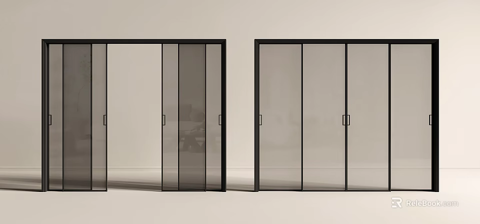 Modern Home Interior With Sleek Glass Sliding Doors And Black Frames 3d model