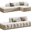 Beige Fabric Multi Seater Sectional Sofa With Cushions And Stitched Design 3d model