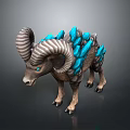 Mythical Fantasy Creature With Large Curved Horns And Blue Crystal Spikes