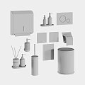 Modern Minimalist Bathroom Accessories Including Tissue Holder Soap Dispenser Trash Can And Restroom Signs