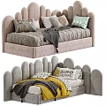 Modern Kids Bed With Soft Upholstered Headboard Decorative Pillows And Cozy Blanket