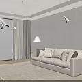 Cozy Beige Three Seater Sofa with Dark Cushions and Floor Lamp in Light Room