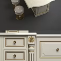 Classic European White Kitchen Cabinets With Carved Details Glass Doors And Gold Accents
