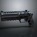 Black Modern Revolver With Metal Construction Holes And Shiny Finish On Dark Background
