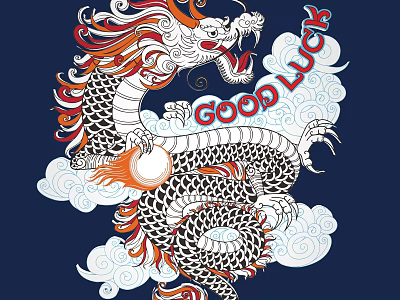 Ornamental Wall Decor With Chinese Dragon Design Clouds And Good Luck Text 3d model