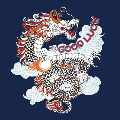 Ornamental Wall Decor With Chinese Dragon Design Clouds And Good Luck Text 3d model