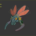 Mechanical Cosmic Insect with Transparent Red Wings and Metallic Blue Orange Body for Space Exploration
