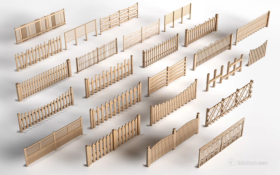 Wooden Railings Collection Featuring Diverse Design Styles and Patterns 3d model