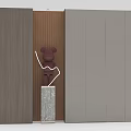 Modern Background Wall With Wooden Panels And Brown Decorative Sculpture On Marble Base