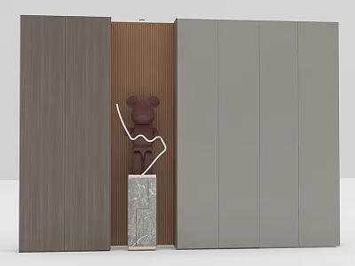 Modern Background Wall With Wooden Panels And Brown Decorative Sculpture On Marble Base 3d model