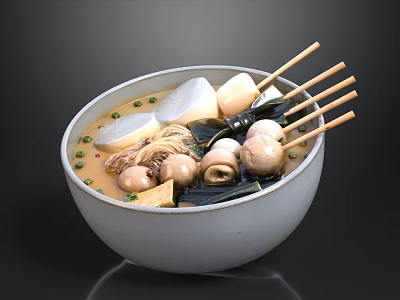 Delicious Ramen Bowl With Noodles Egg Mushrooms Seaweed And Chopsticks 3d model