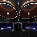 Modern Bar Interior With Circular Pendant Lights And Sleek Design 3d model