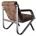 Modern Single Sofa With Brown Leather Upholstery Square Tufted Back And Metal Frame Armrests