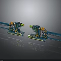 Industrial Robotic Arm Machinery With Blue Track System And Green Orange Components
