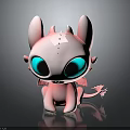 Cute Pink Dragon Character With Big Turquoise Eyes Small Wings And Tail