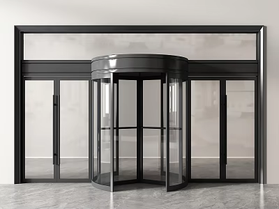 Modern Revolving Door Entrance Design With Glass Panels And Black Metal Frame 3d model