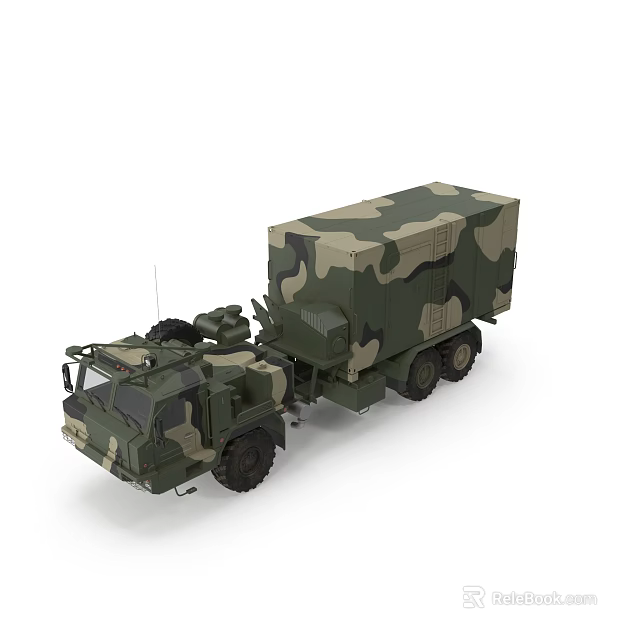 Military Camouflage Utility Vehicle With Large Cargo Container And Transportation Equipment 3d model 
