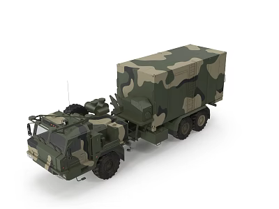 Military Camouflage Utility Vehicle With Large Cargo Container And Transportation Equipment 3d model