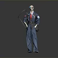 Blue Workwear Jumpsuit With Red Tie Glasses And Utility Belt Tools 3d model