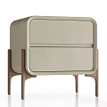 Modern Minimalist Light Beige Bedside Table With Two Leather Drawers And Wooden Legs