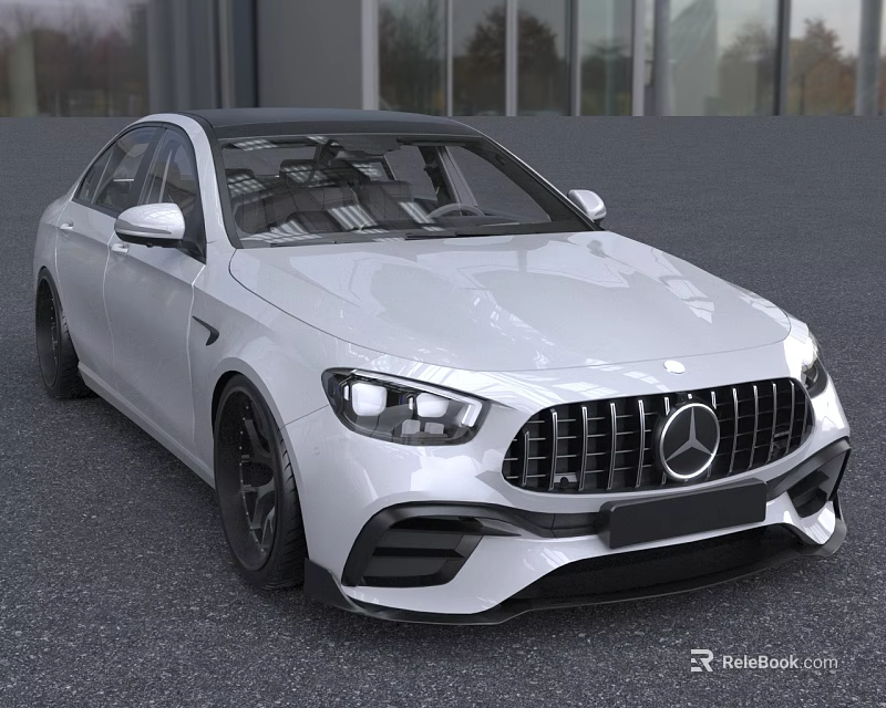 White Mercedes AMG Sedan With Sporty Front Grille And Black Alloy Wheels 3d model 